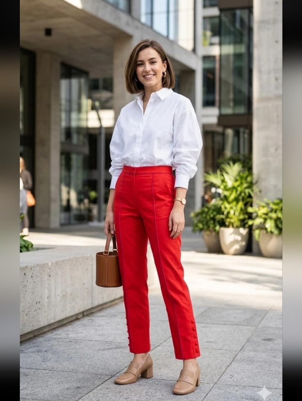 Rosie Assoulin Red Oboe Tailored Cotton Pants US 2